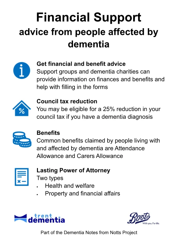 Financial support - advice from people affected by dementia
